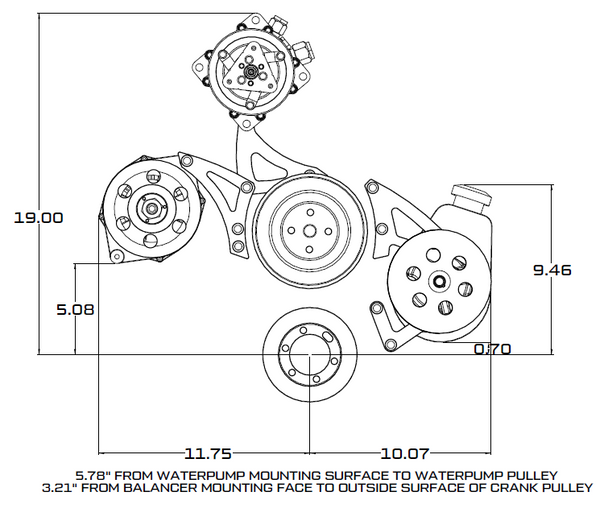 Chrysler Small Block Power Steering & Alternator System (318, 340 & 360) - Black