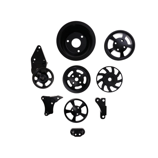 GM LS Serpentine Front Drive System Brackets, Pulleys, and Belt Tensioner - Black