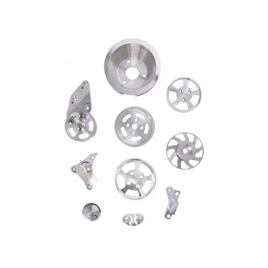 V Series GM LS Serpentine Front Drive System Brackets, Pulleys, and Belt Tensioner - Polished