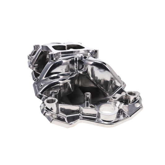 Chevy Small Block Carbureted Dual Plane Air Gap Aluminum Intake Manifold - Polished