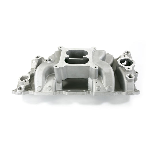 Chevy Small Block Carbureted Dual Plane Air Gap Aluminum Intake Manifold - Satin