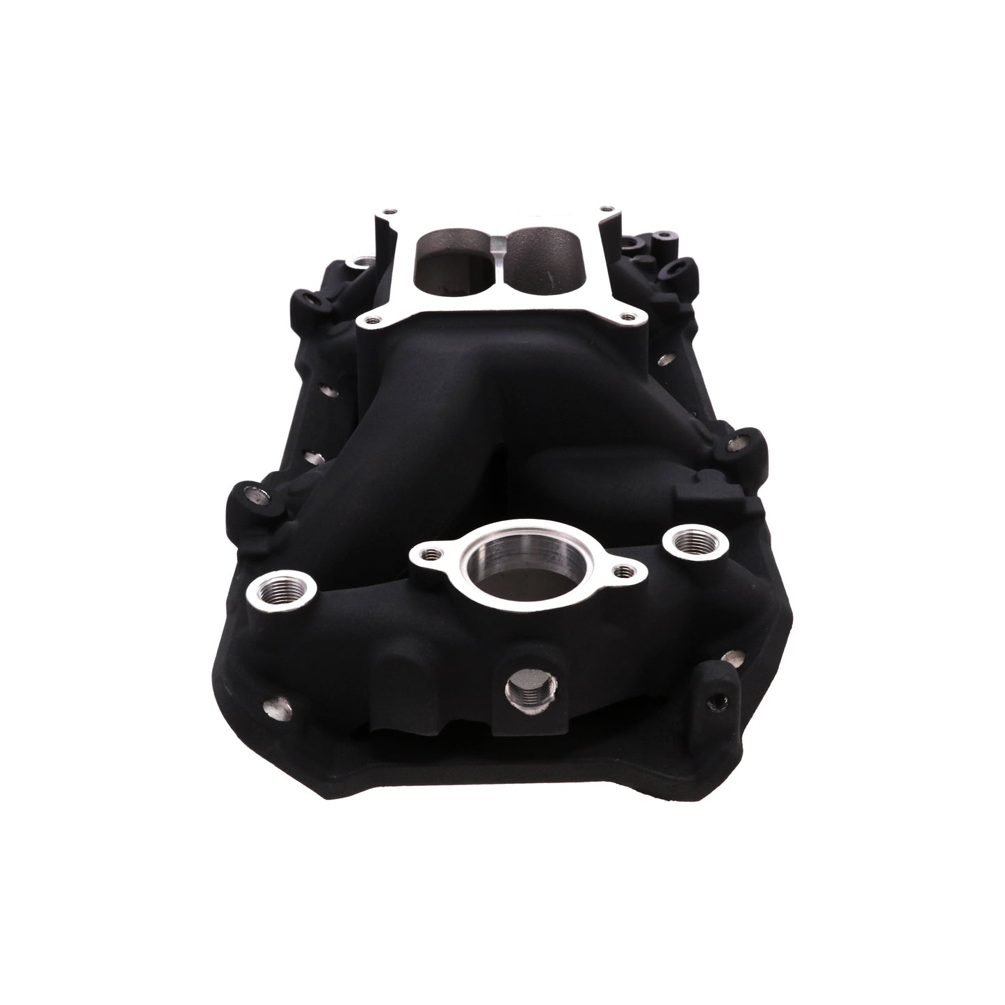 Top Street Performance Chevy Big Block V8 Dual Plane Aluminum Intake Manifold - Black - close-up