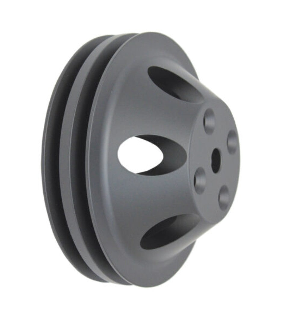 Chevy Small Block Double-Groove Aluminum Long Water Pump Pulley - Black