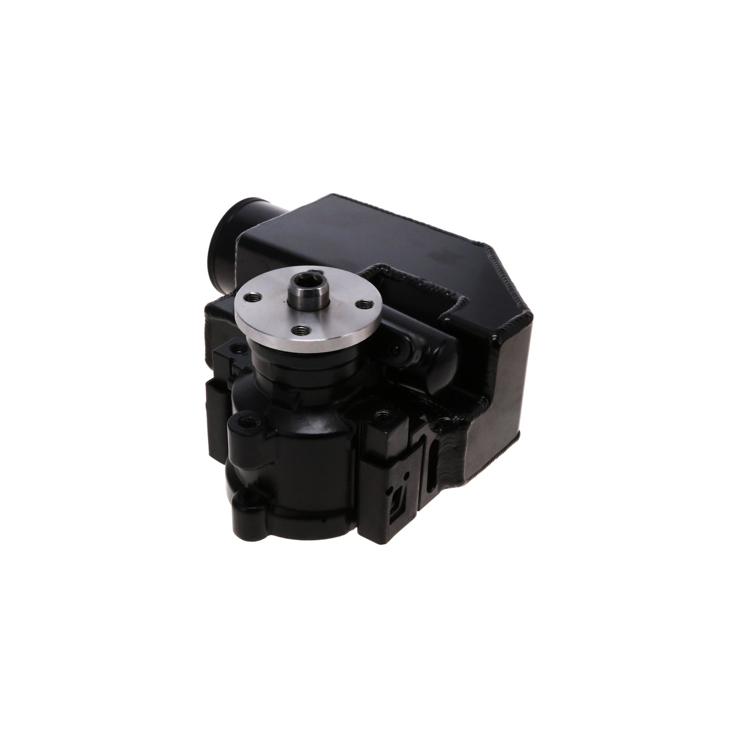 GM Type II Style Power Steering Pump with 18 oz Fabricated Aluminum Reservoir and Pulley Hub - Black