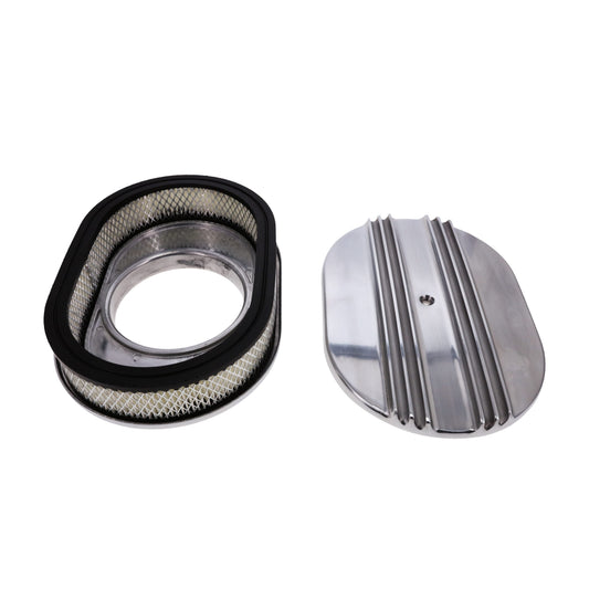 12" X 2" Center Finned Oval Aluminum Air Cleaner Kit, Paper Filter - Polished