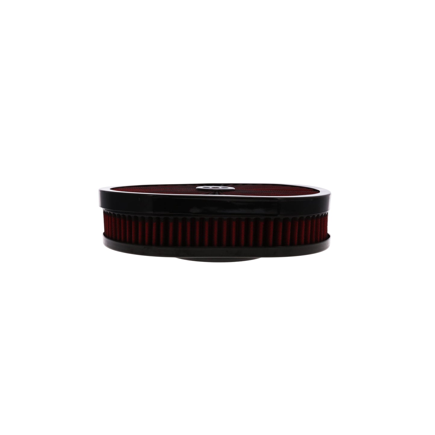 12" X 2" Oval Steel Air Cleaner Kit, Red Washable Filter, Flat Base - Black