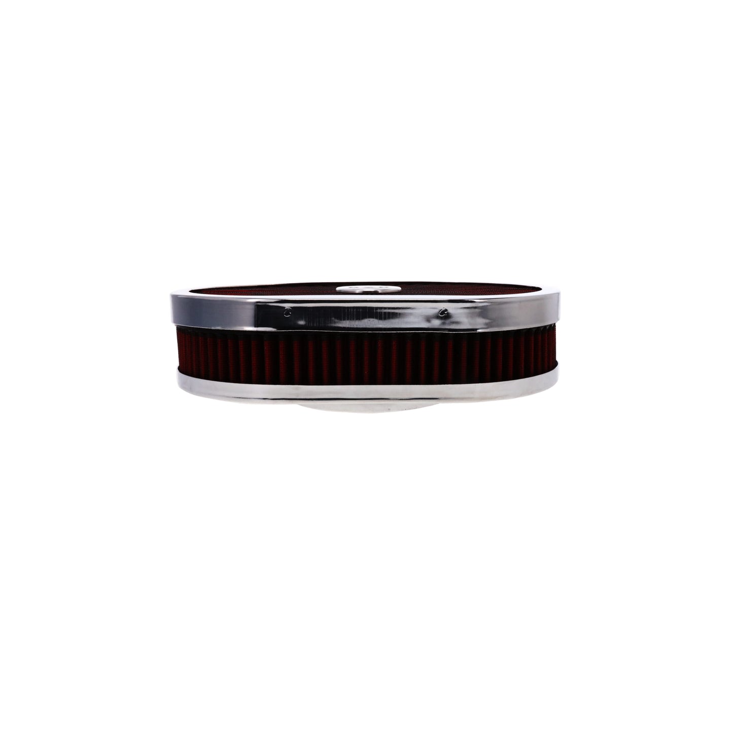 12" X 2" Oval Steel Air Cleaner Kit, Red Washable Filter, Flat Base - Chrome
