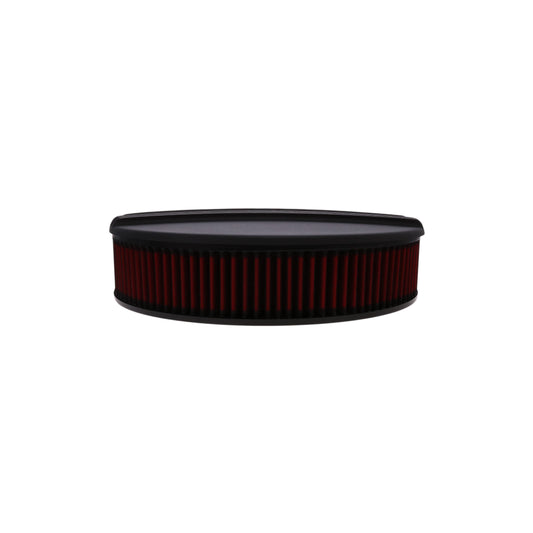 14" X 3" Center Finned Round Aluminum Air Cleaner Kit, Red Washable Filter, Flat Base - Black
