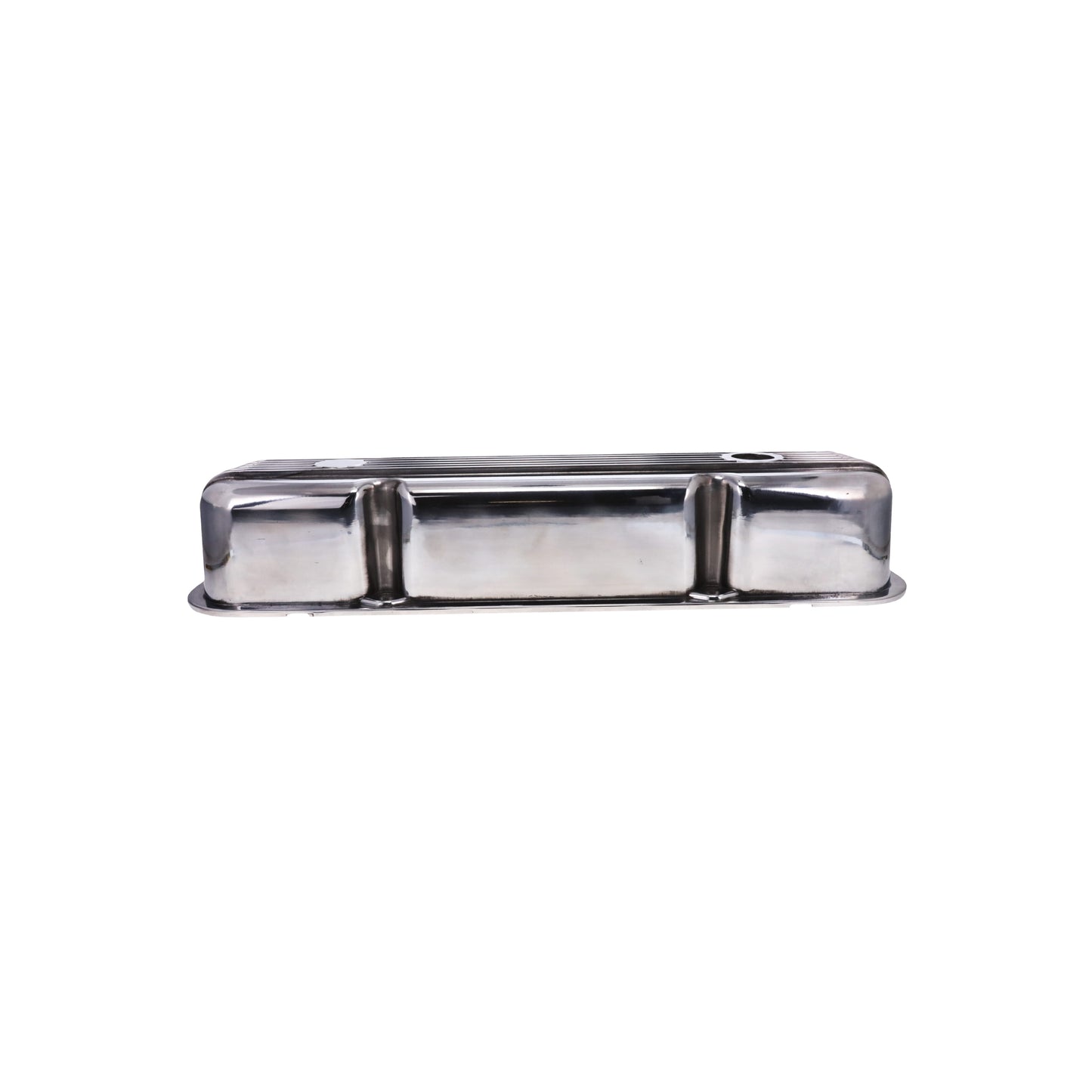 1964-1991 Mopar SB V8 Finned Aluminum Valve Covers, 3 3/4" Ex. 3 3/8" In. Ht., 1.25" Hole - Polished