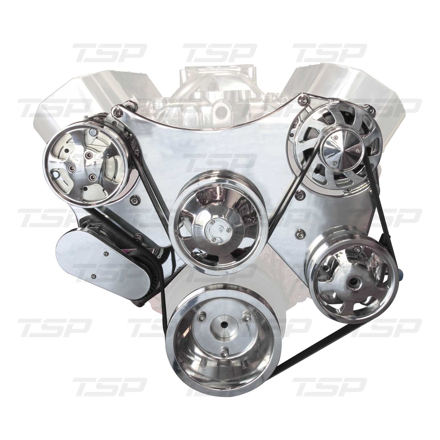 TSP Chevy Big Block Serpentine Front Drive System — polished side view