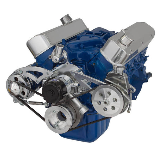 Ford 289-302-351W V-Belt System - Alternator & Power Steering with Electric Water Pump - Polished