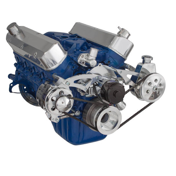 Ford 289-302-351W V-Belt System - Alternator & Power Steering with Electric Water Pump - Polished