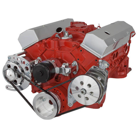 Chevy Small Block V-Belt System - Alternator & Power Steering, EWP - Polished