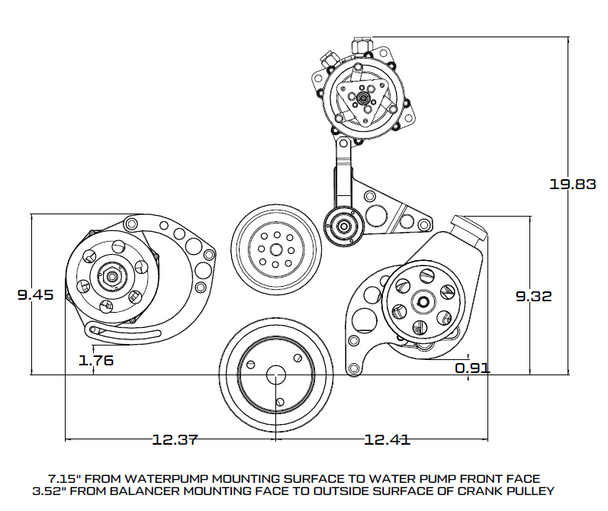 Chevy Small Block Serpentine Conversion - AC Alternator & Power Steering Long Water Pump - Polished