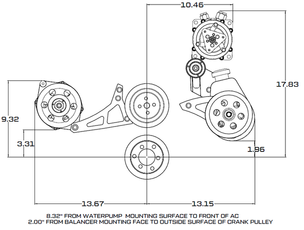 Ford 390 V-Belt System - Alternator & Power Steering with Saginaw Pump - Black