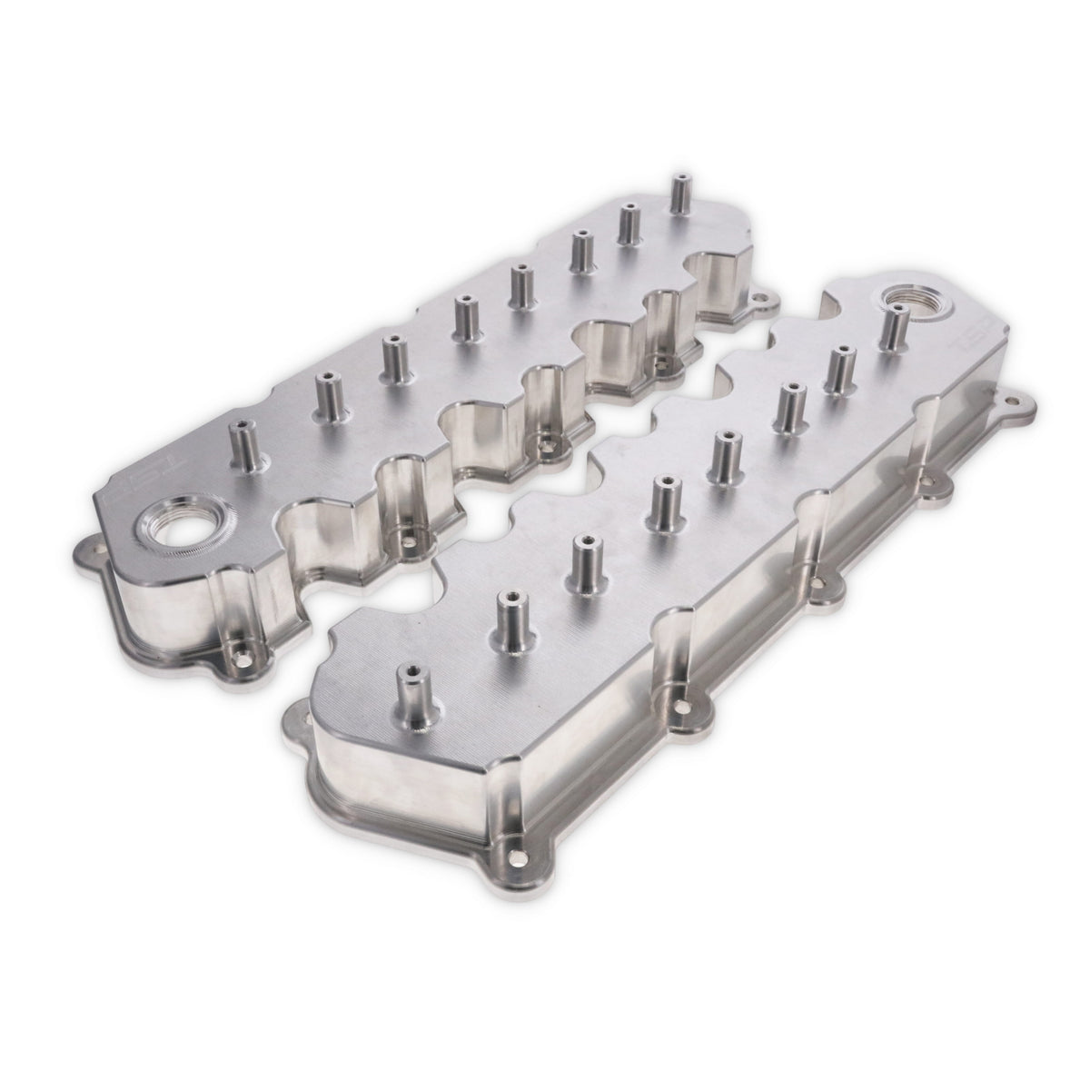 Top Street Performance V Series Ford 7.3L Godzilla Billet Aluminum Valve Covers with Coil Covers - Natural - front view