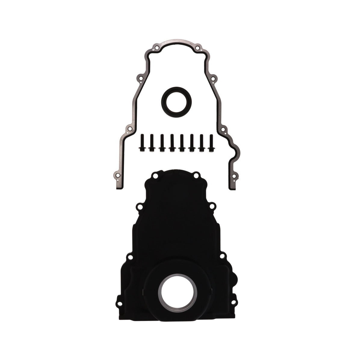 GM LS1/LS6 1-Piece Aluminum Timing Cover with Crank Seal and Gasket - Black