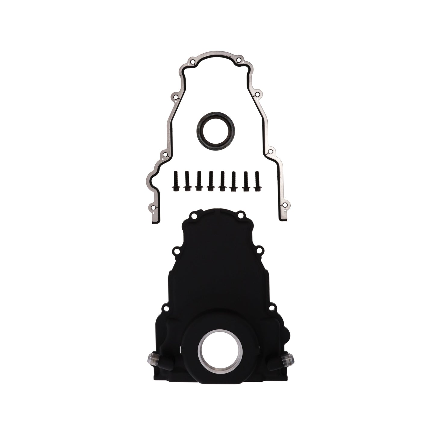 GM LS1/LS6 Black Aluminum One-piece Timing Cover w/ Gasket & Crank Seal & Hardware