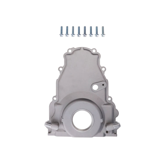 GM LS2/LS3 Satin Aluminum One-piece Timing Cover w/ Hardware & Cam Sensor Provision