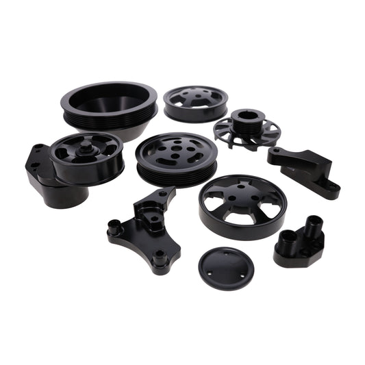 GM LS Serpentine Front Drive System Brackets, Pulleys, and Belt Tensioner - Black