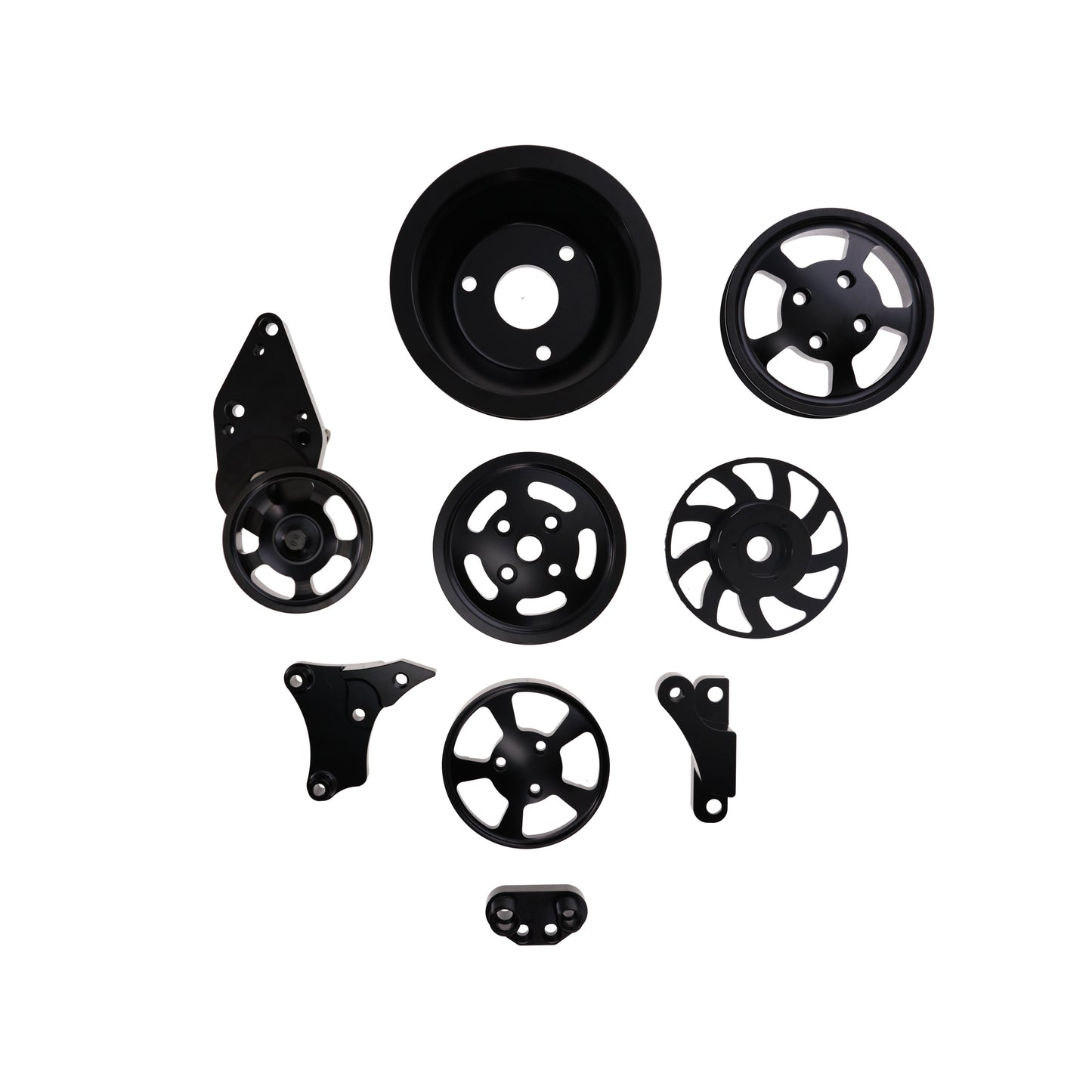 GM LS Serpentine Front Drive System Brackets, Pulleys, and Belt Tensioner - Black