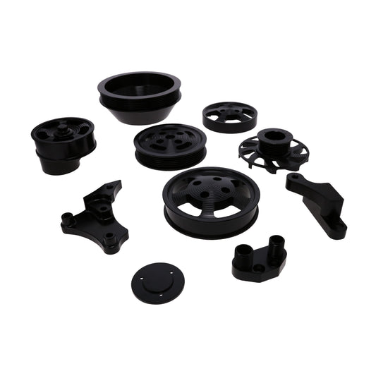 V Series GM LS Serpentine Front Drive System Brackets, Pulleys, and Belt Tensioner - Black