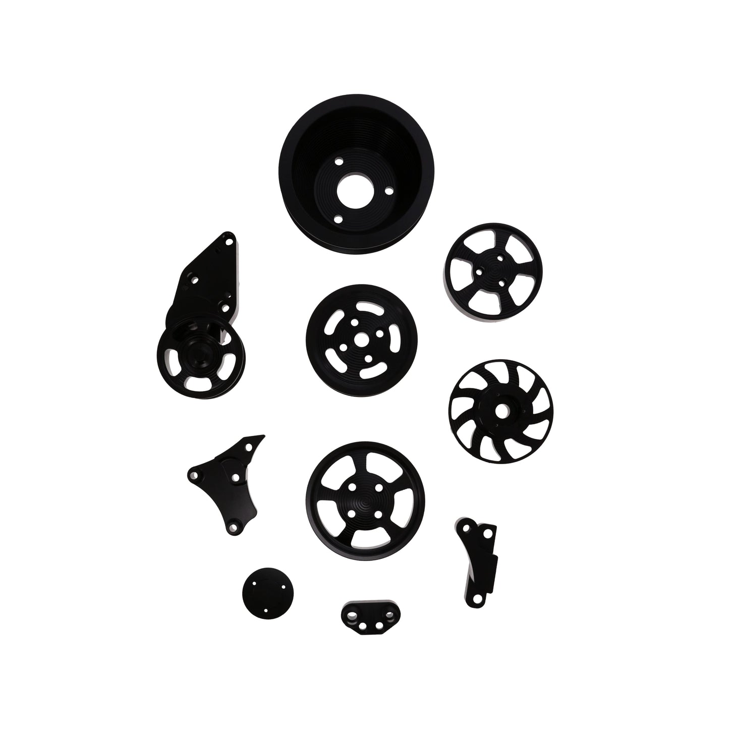 V Series GM LS Serpentine Front Drive System Brackets, Pulleys, and Belt Tensioner - Black