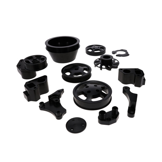GM LT Serpentine Front Drive System Brackets, Pulleys, and Belt Tensioner - Black