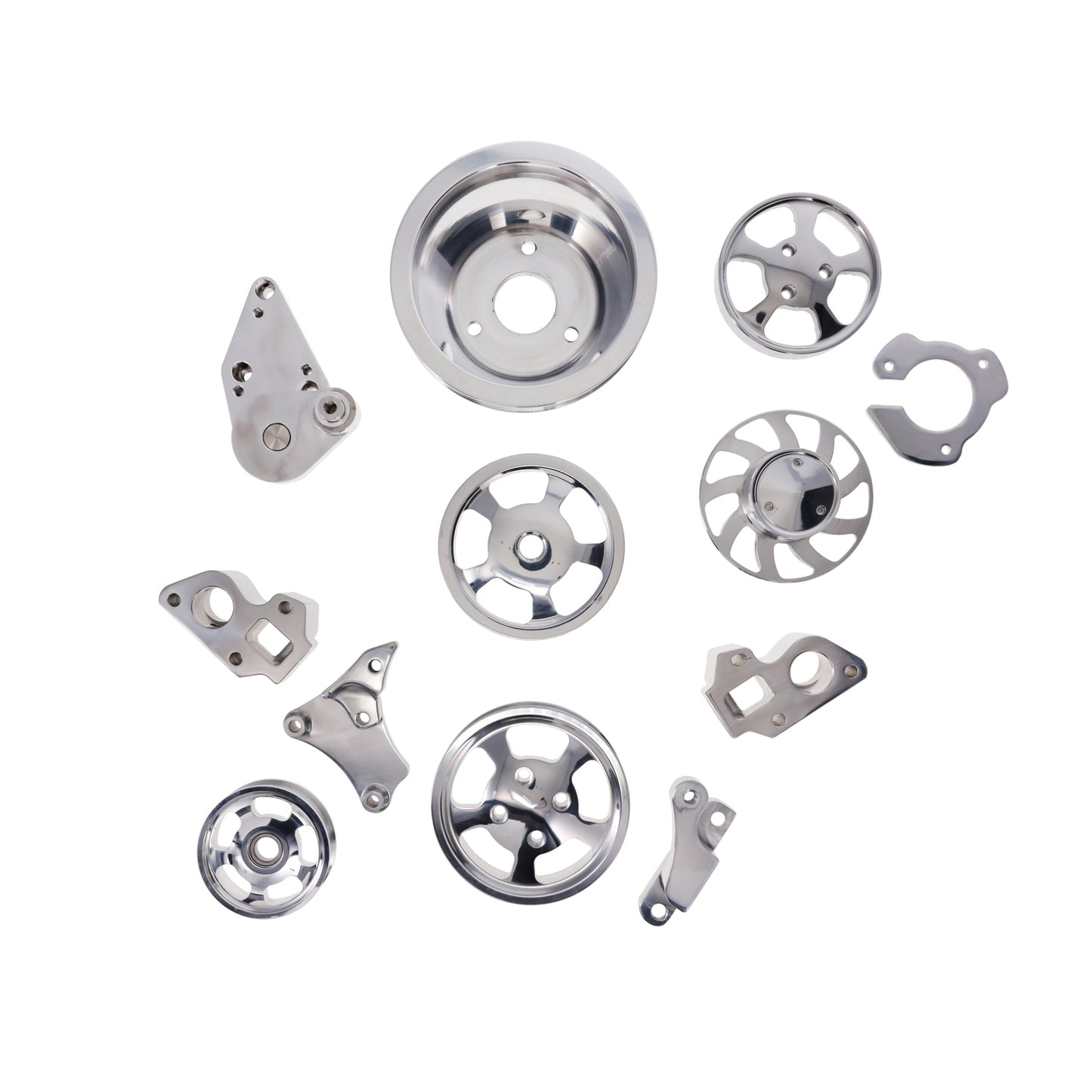 GM LT Serpentine Front Drive System Brackets, Pulleys, and Belt Tensioner - Polished