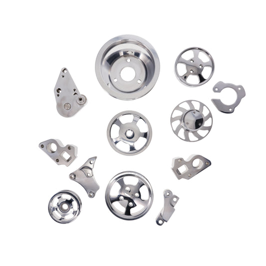 GM LT Serpentine Front Drive System Brackets, Pulleys, and Belt Tensioner - Polished