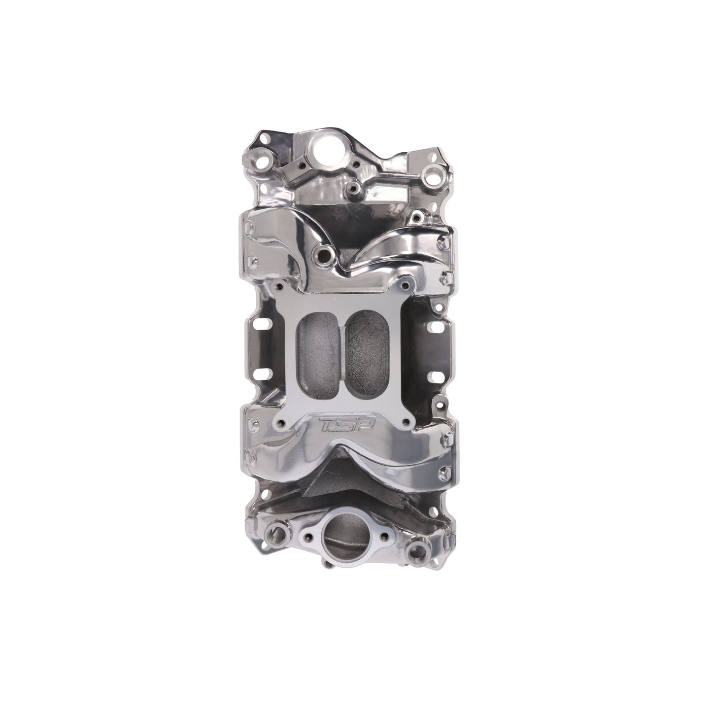 Chevy Small Block Carbureted Dual Plane Air Gap Aluminum Intake Manifold - Polished