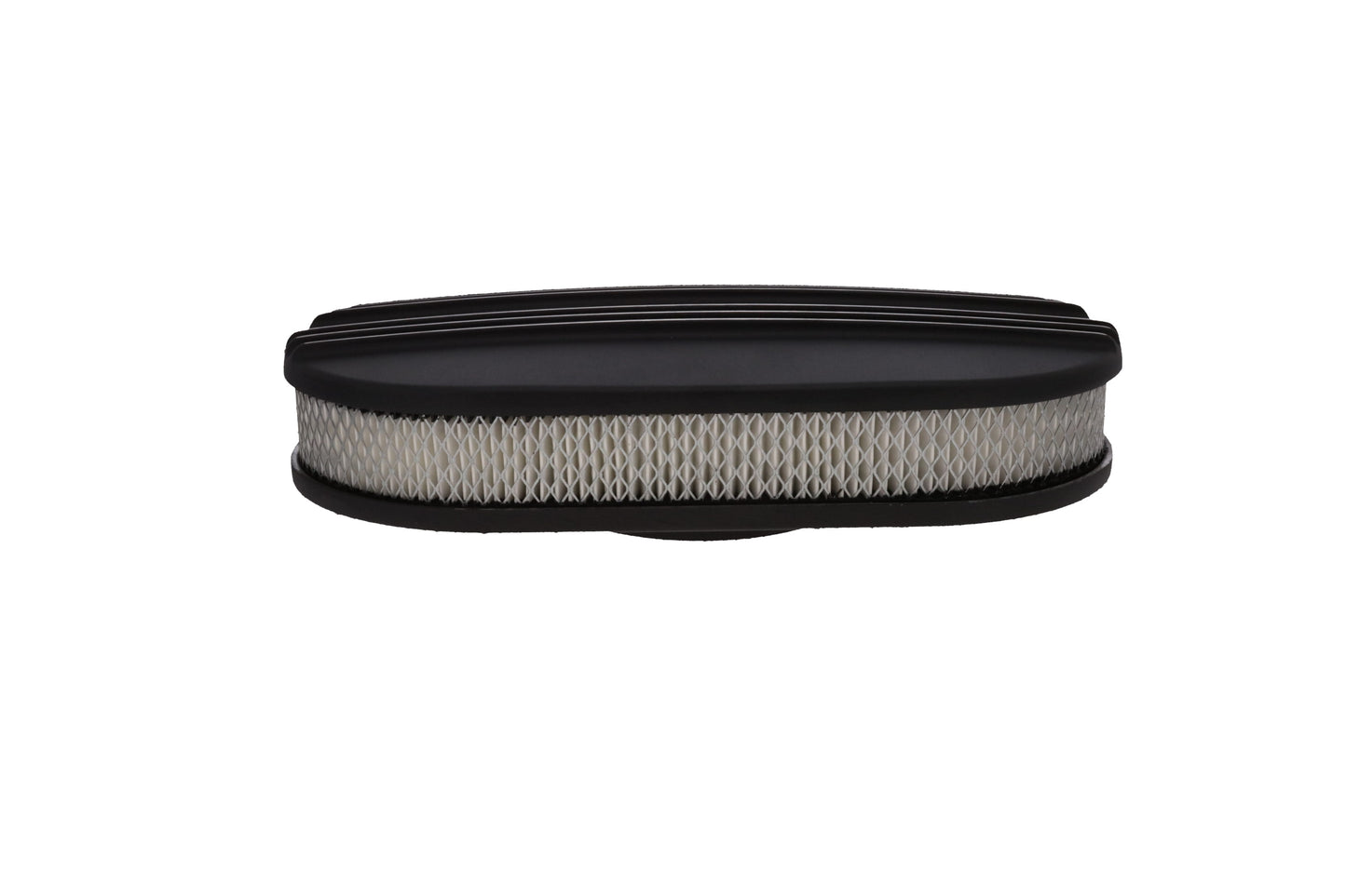 15" X 2" Center Finned Oval Aluminum Air Cleaner Kit, Paper Filter, Flat Base - Black