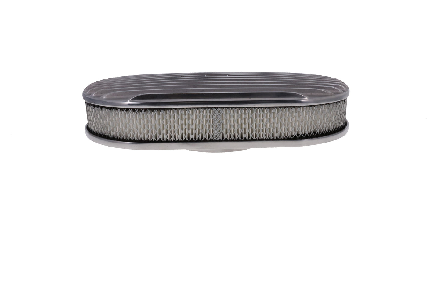 15" X 2" Full Finned Oval Aluminum Air Cleaner Kit, Paper Filter, Flat Base - Polished