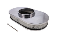 15" X 2" Full Finned Oval Aluminum Air Cleaner Kit, Paper Filter, Flat Base - Polished