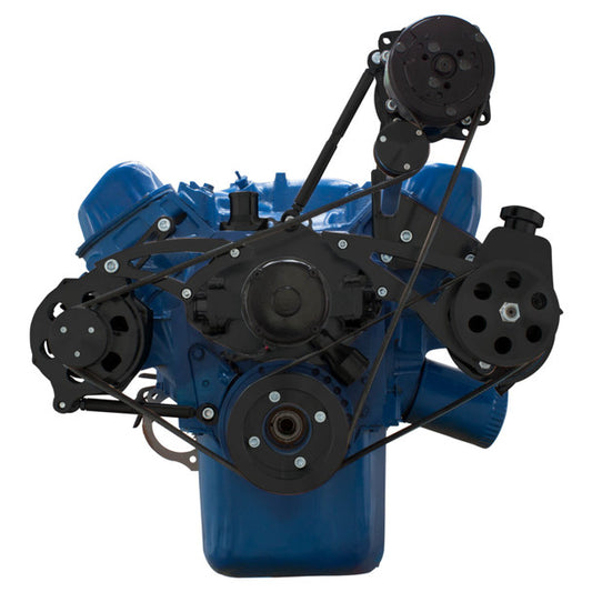 Ford 351C, 351M & 400 Serpentine System - AC, Power Steering & Alternator - EWP - Black
