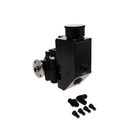 GM Type II Style Power Steering Pump with 18 oz Fabricated Aluminum Reservoir and Pulley Hub - Black