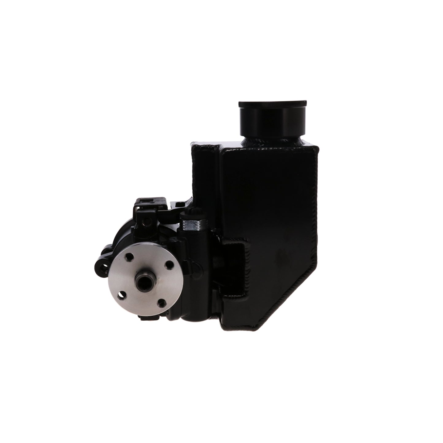 GM Type II Style Power Steering Pump with 18 oz Fabricated Aluminum Reservoir and Pulley Hub - Black
