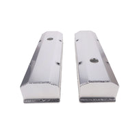 Chevy Small Block Long Bolt Fabricated Aluminum Valve Covers with Breather Holes - Clear Anodized