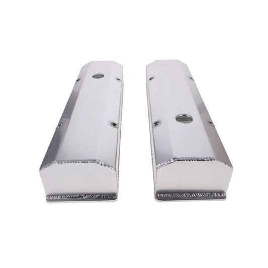 Chevy Small Block Long Bolt Fabricated Aluminum Valve Covers with Breather Holes - Clear Anodized