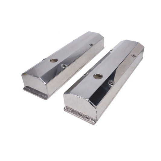 Chevy Small Block Long Bolt Fabricated Aluminum Valve Covers with Breather Holes - Polished