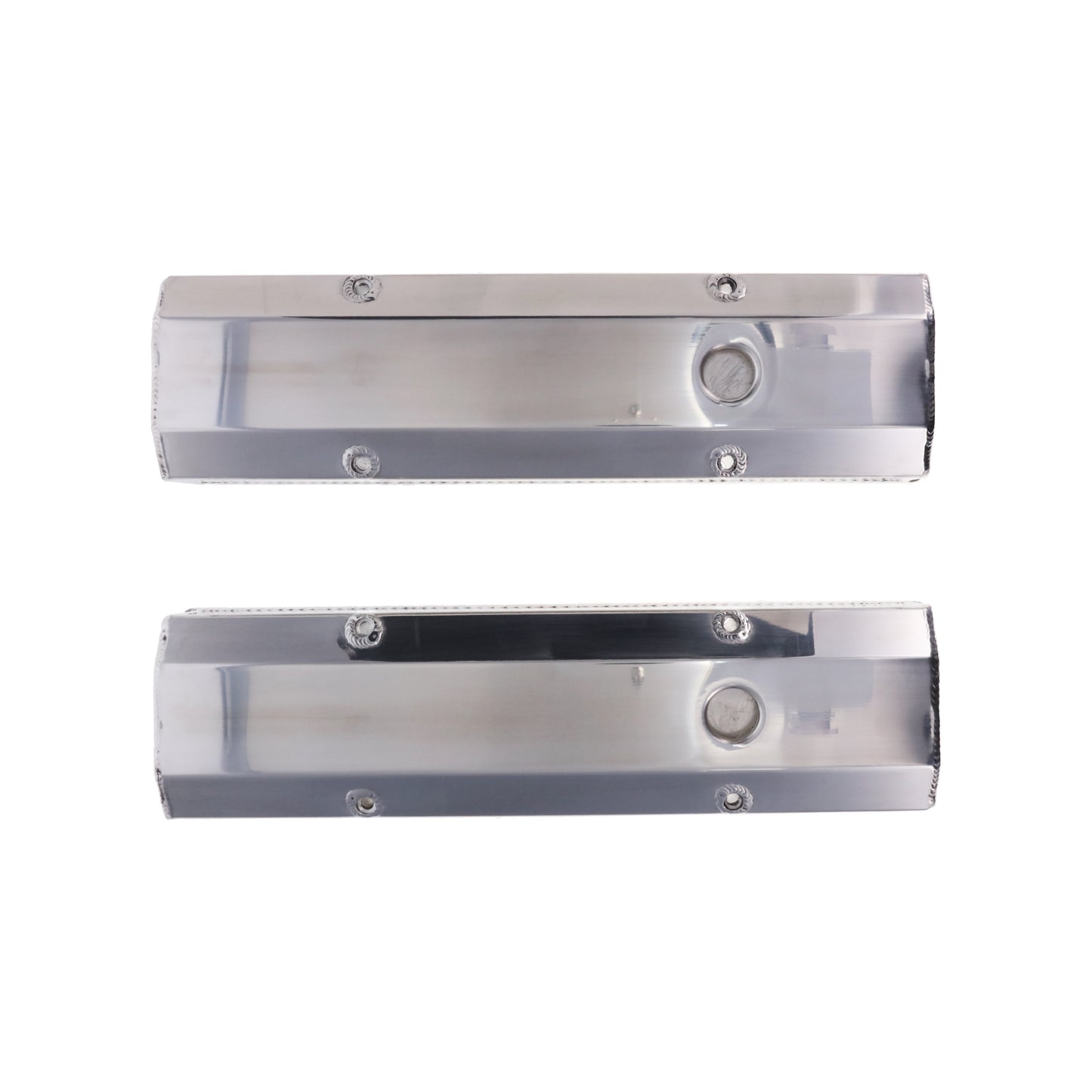 Chevy Small Block Long Bolt Fabricated Aluminum Valve Covers with Breather Holes - Polished