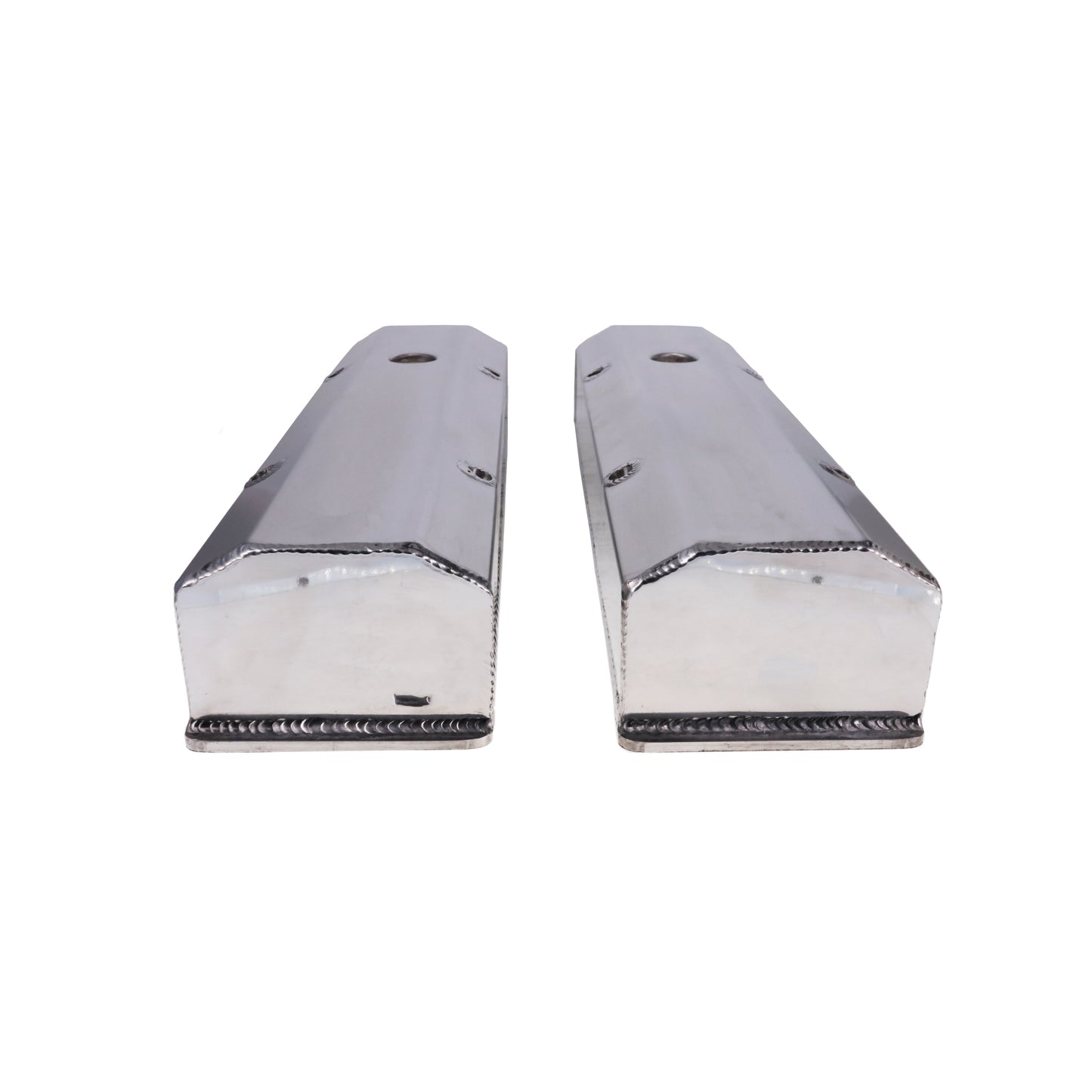Chevy Small Block Long Bolt Fabricated Aluminum Valve Covers with Breather Holes - Polished