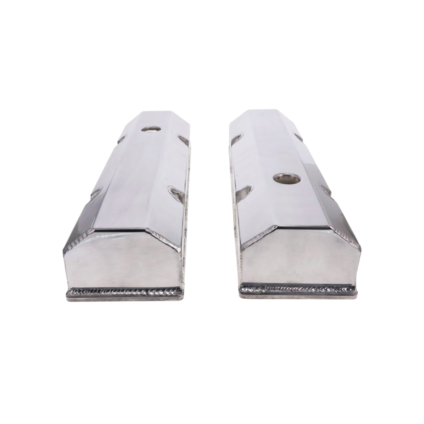 Chevy Small Block Short Bolt Fabricated Aluminum Valve Covers with Breather Holes - Polished