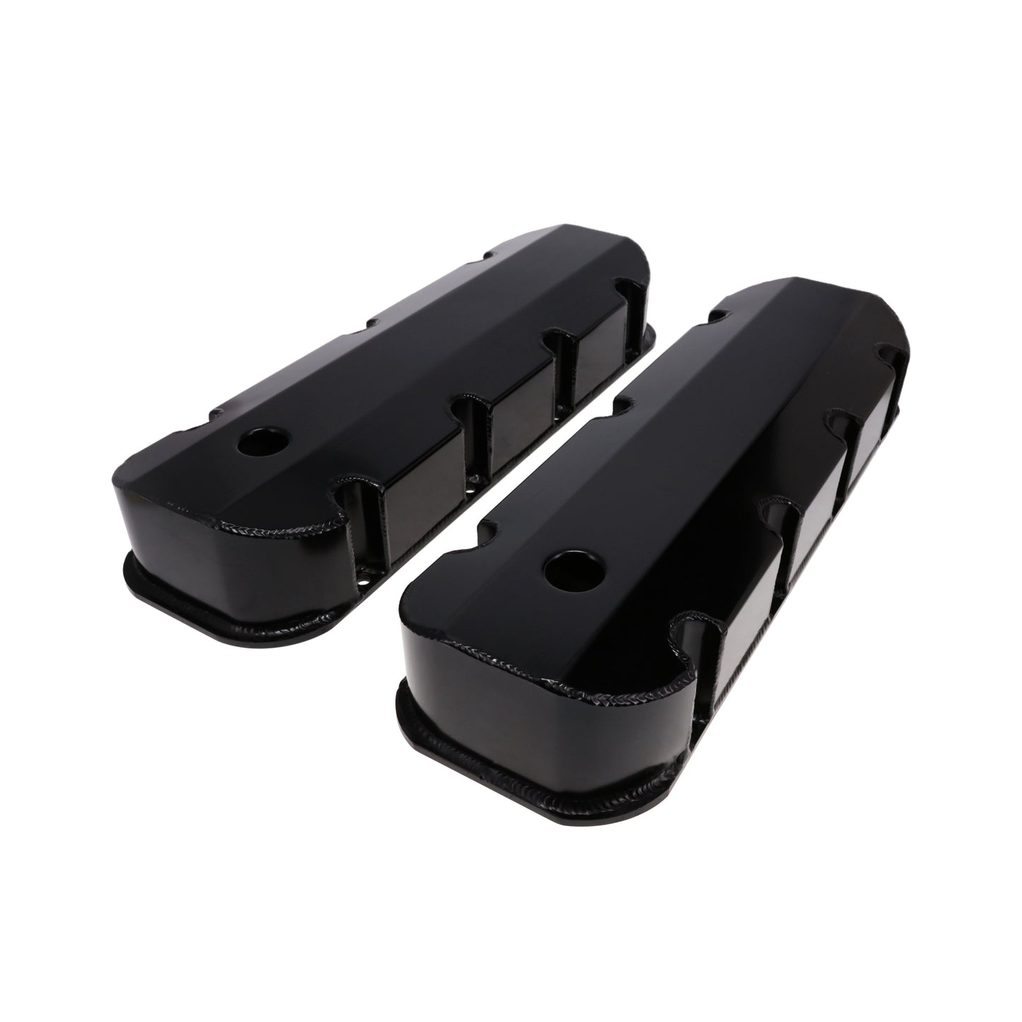 Chevy Big Block Short Bolt Fabricated Aluminum Valve Covers with Breather Holes - Black