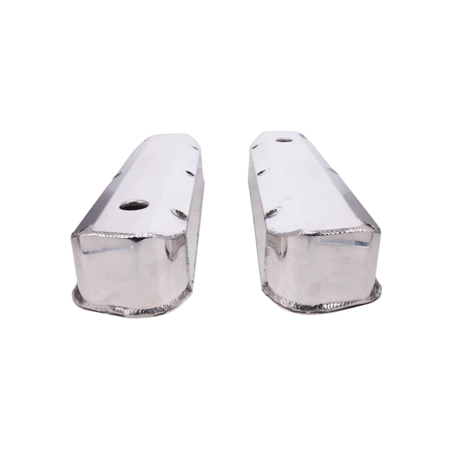 Ford Small Block Long Bolt Fabricated Aluminum Valve Covers with Breather Holes - Polished