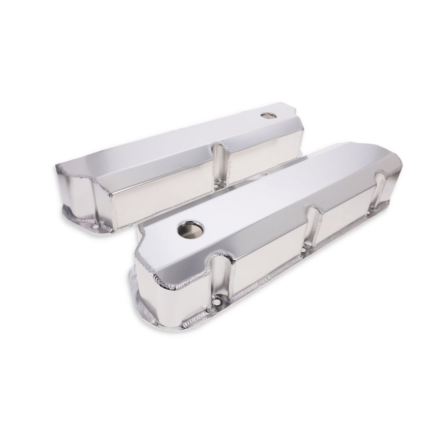 Ford Small Block Short Bolt Fabricated Aluminum Valve Covers with Breather Holes - Clear Anodized