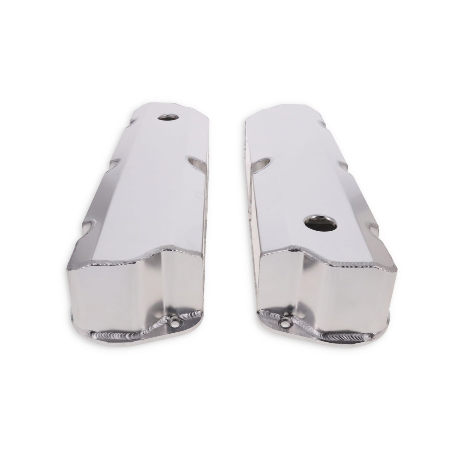 Ford Small Block Short Bolt Fabricated Aluminum Valve Covers with Breather Holes - Clear Anodized