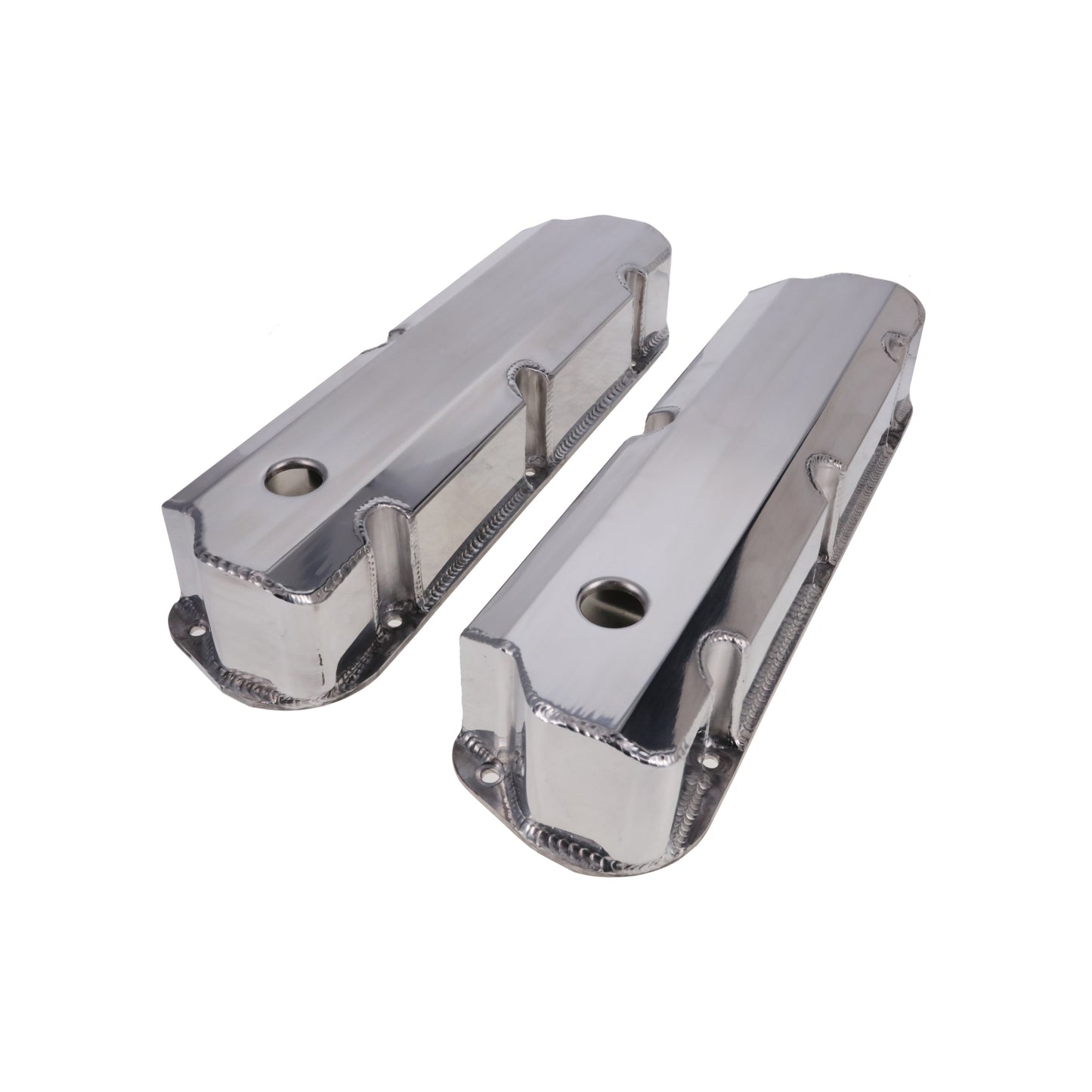 Ford Small Block Short Bolt Fabricated Aluminum Valve Covers with Breather Holes - Polished