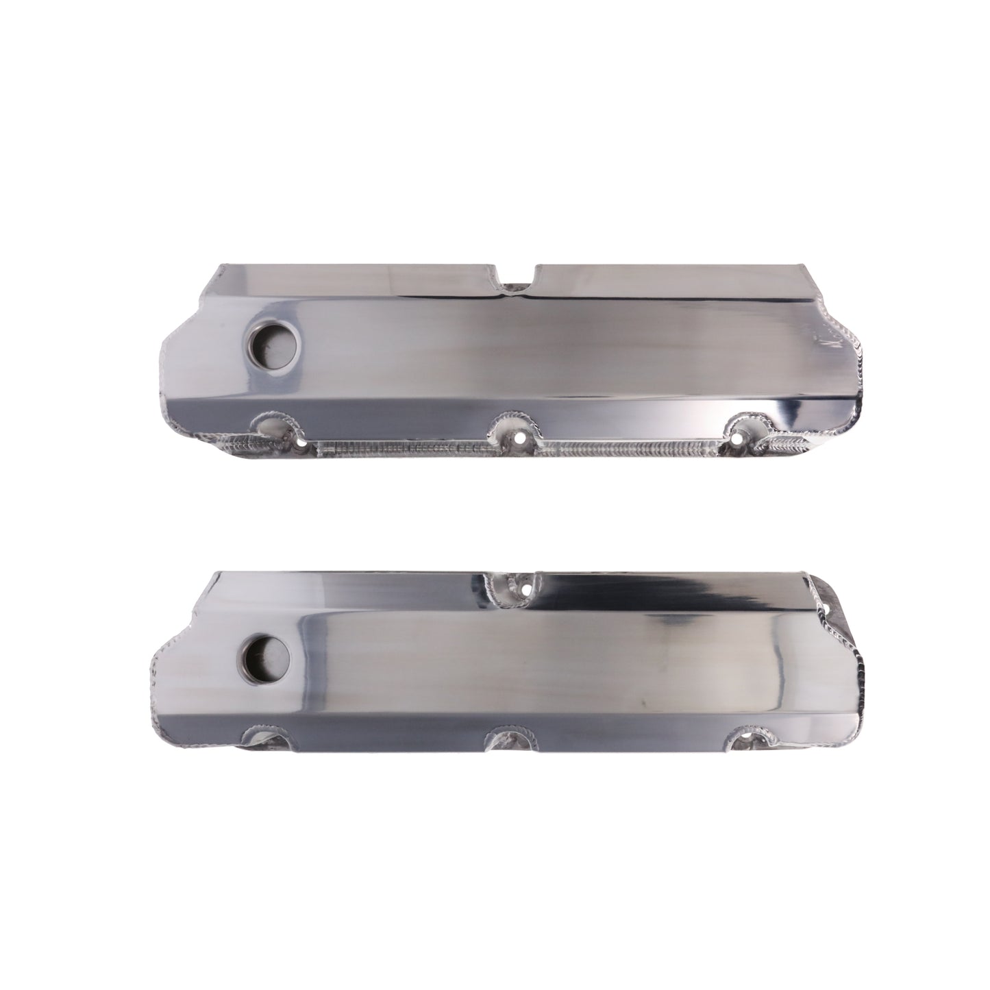 Ford Small Block Short Bolt Fabricated Aluminum Valve Covers with Breather Holes - Polished