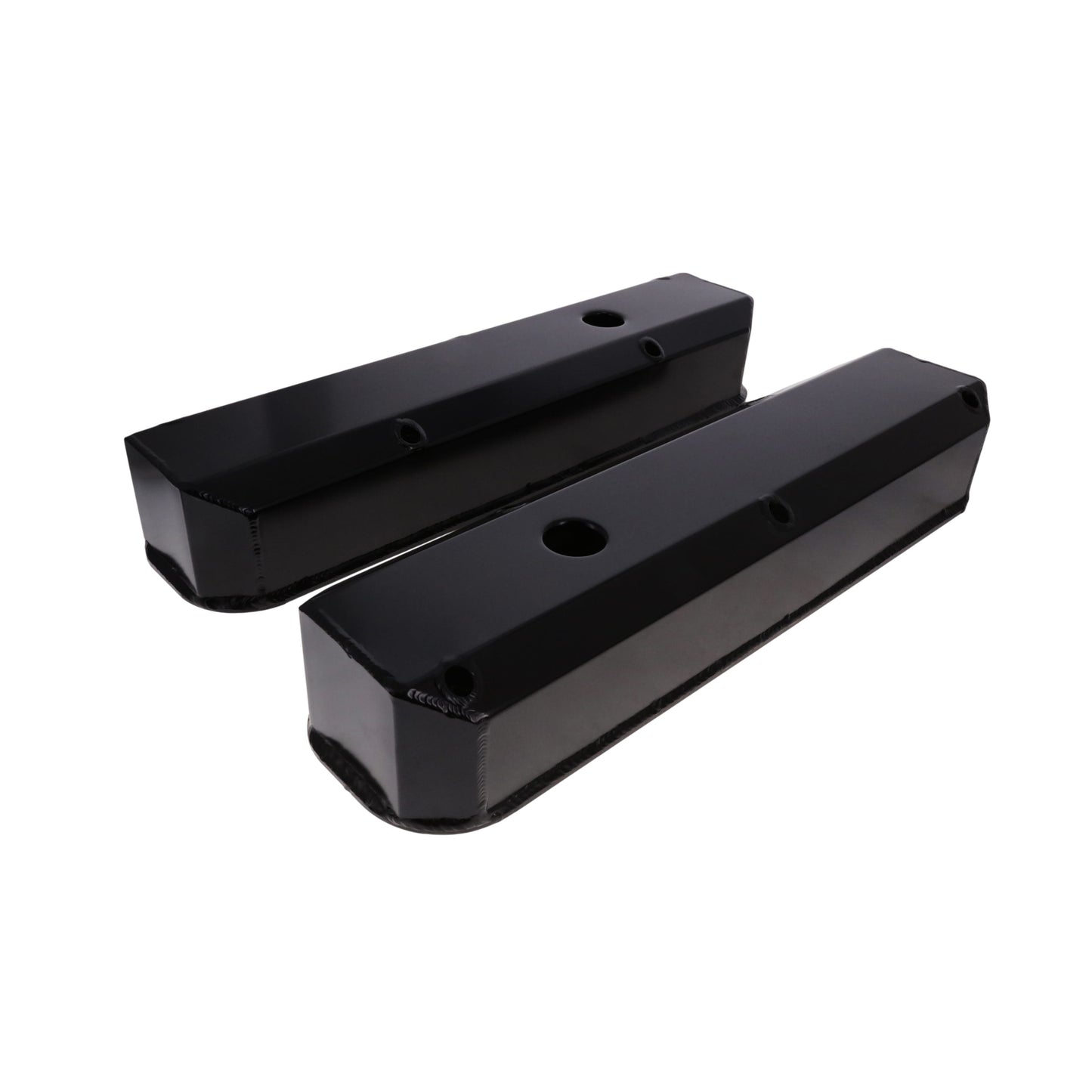 Mopar Small Block Long Bolt Fabricated Aluminum Valve Covers with Breather Holes - Black